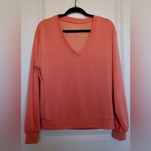 Athletea Willow V-Neck Coral Sweatshirt Super Soft